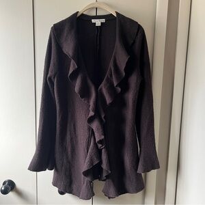 MARISA CHRISTINA All Wool Black Ruffled Open Cardigan Jacket Boiled Hook Medium